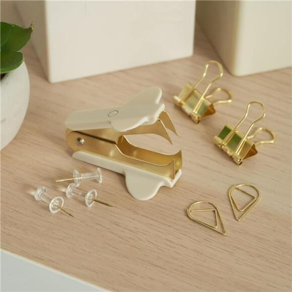 Gold desk accessories set office supplies organizer pen holder stapler tape deco - Picture 7 of 8